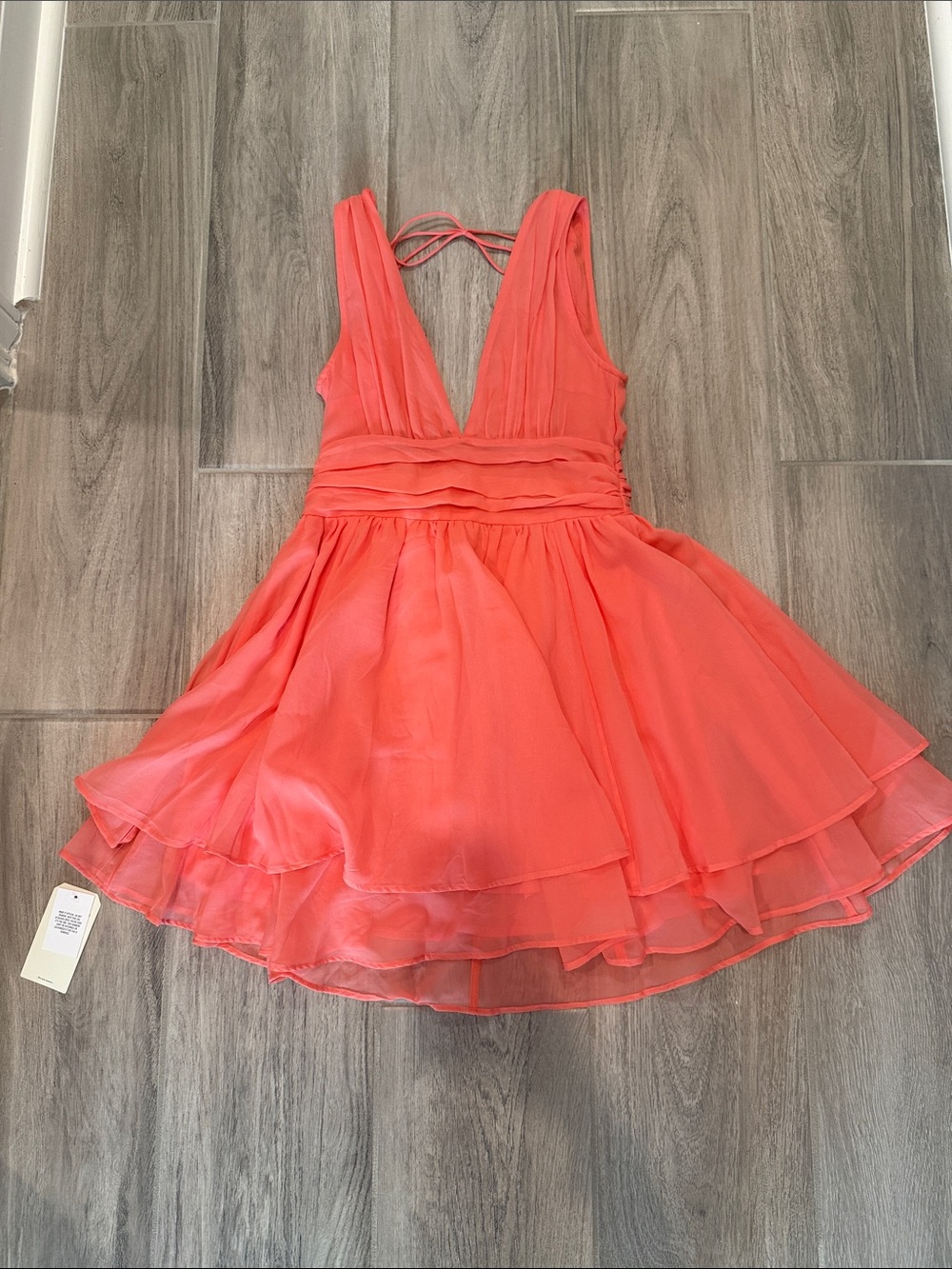 Abercrombie & Fitch Coral-Orange Tiered Chiffon Mini Dress